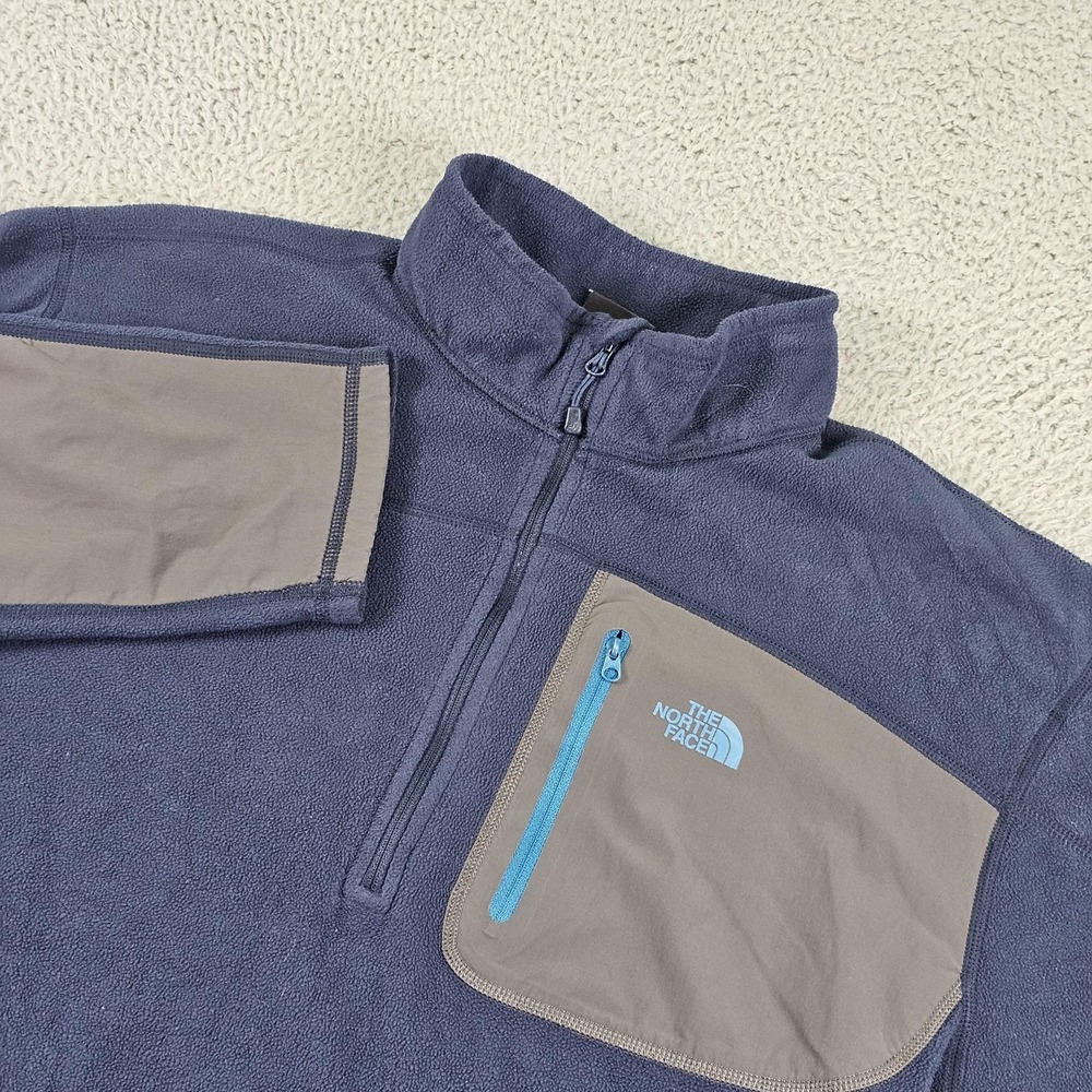 North Face Sweater Mens XL Blue‎ Gray Fleece Quarter Zip Pullover Chest Pocket
